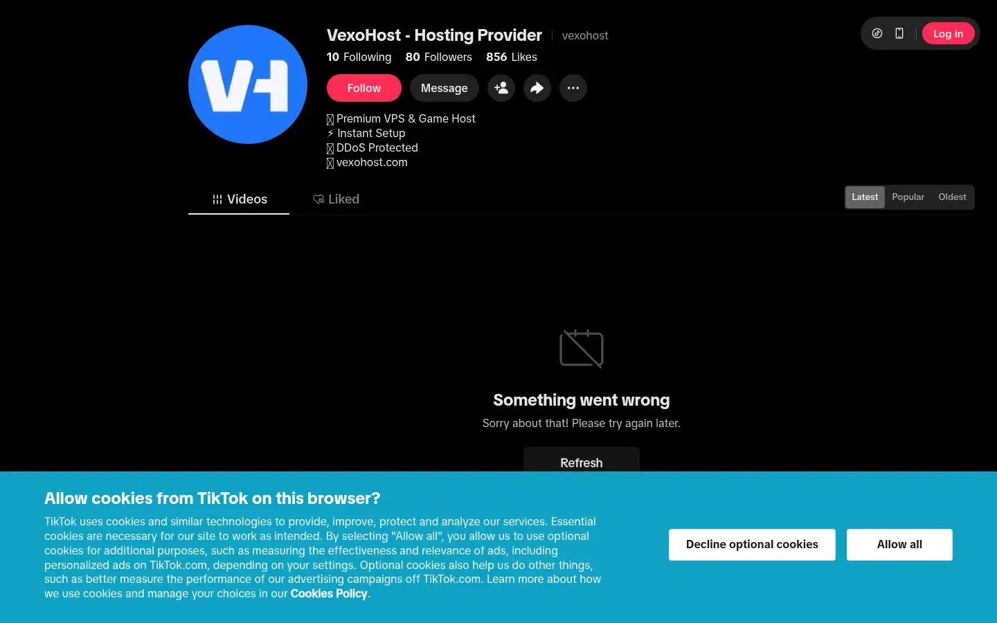 Screenshot of vexohost.com