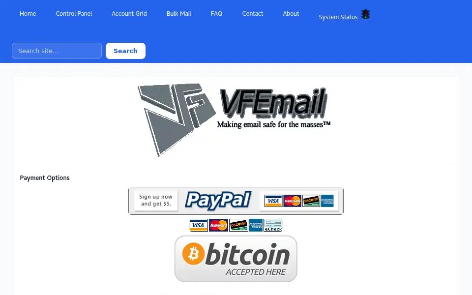 Screenshot of vfemail.net