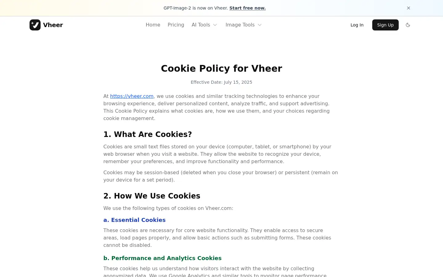 Screenshot of vheer.com