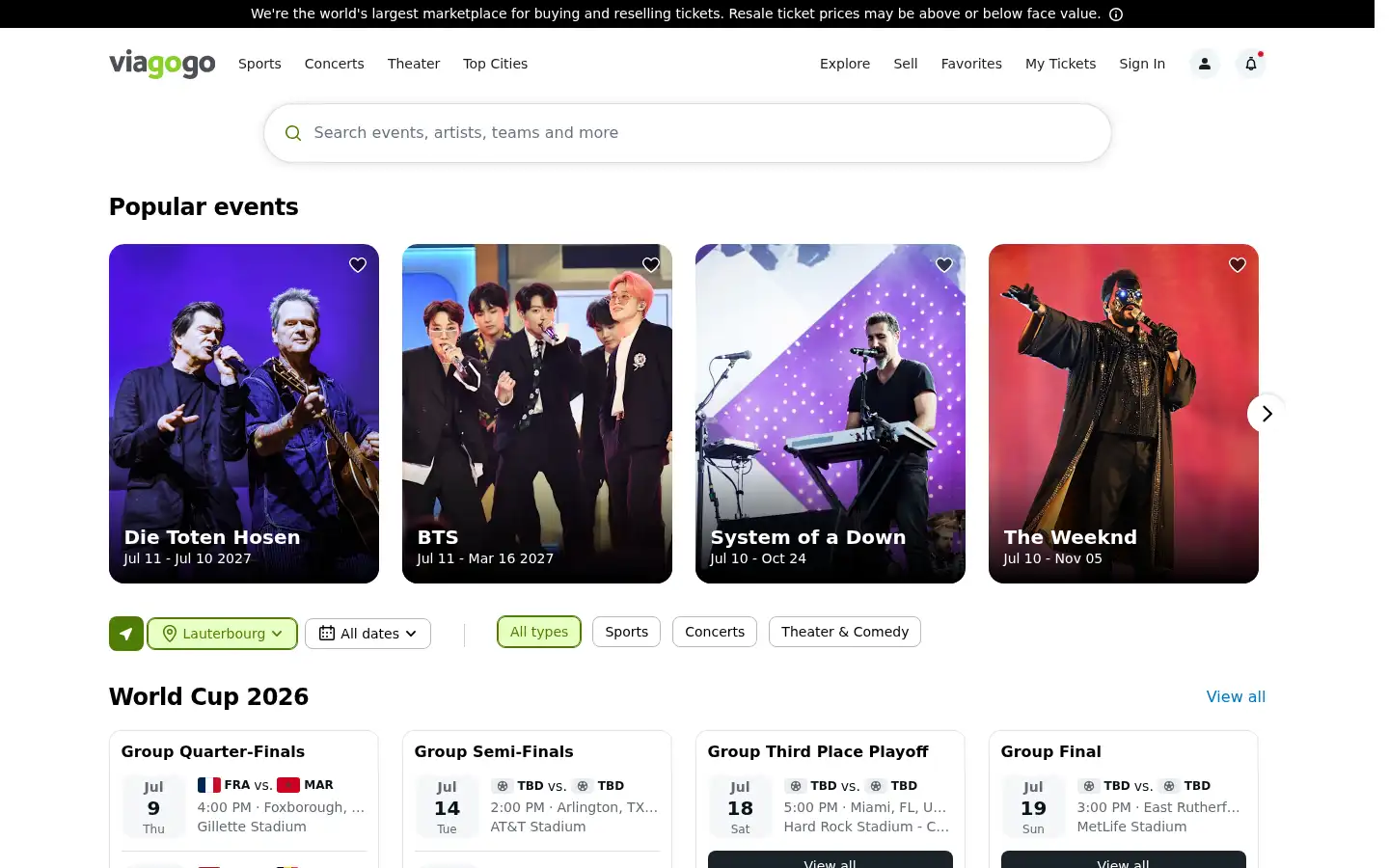 Screenshot of viagogo.ch