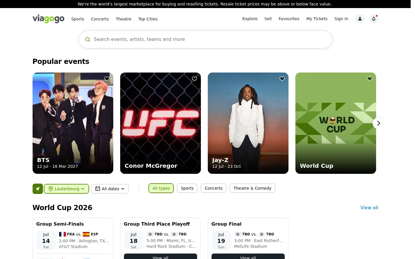 Screenshot of viagogo.co.nz