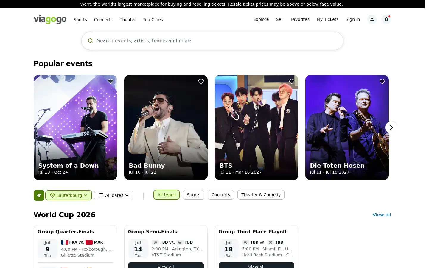 Screenshot of viagogo.co.uk