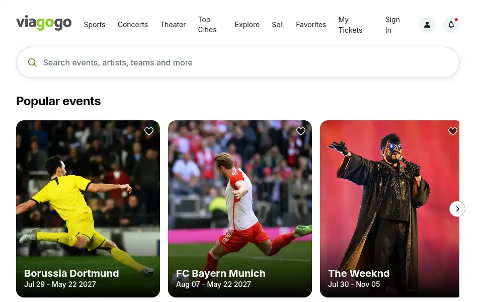 Screenshot of viagogo.co.za