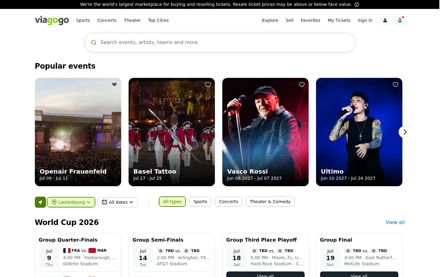 Screenshot of viagogo.de