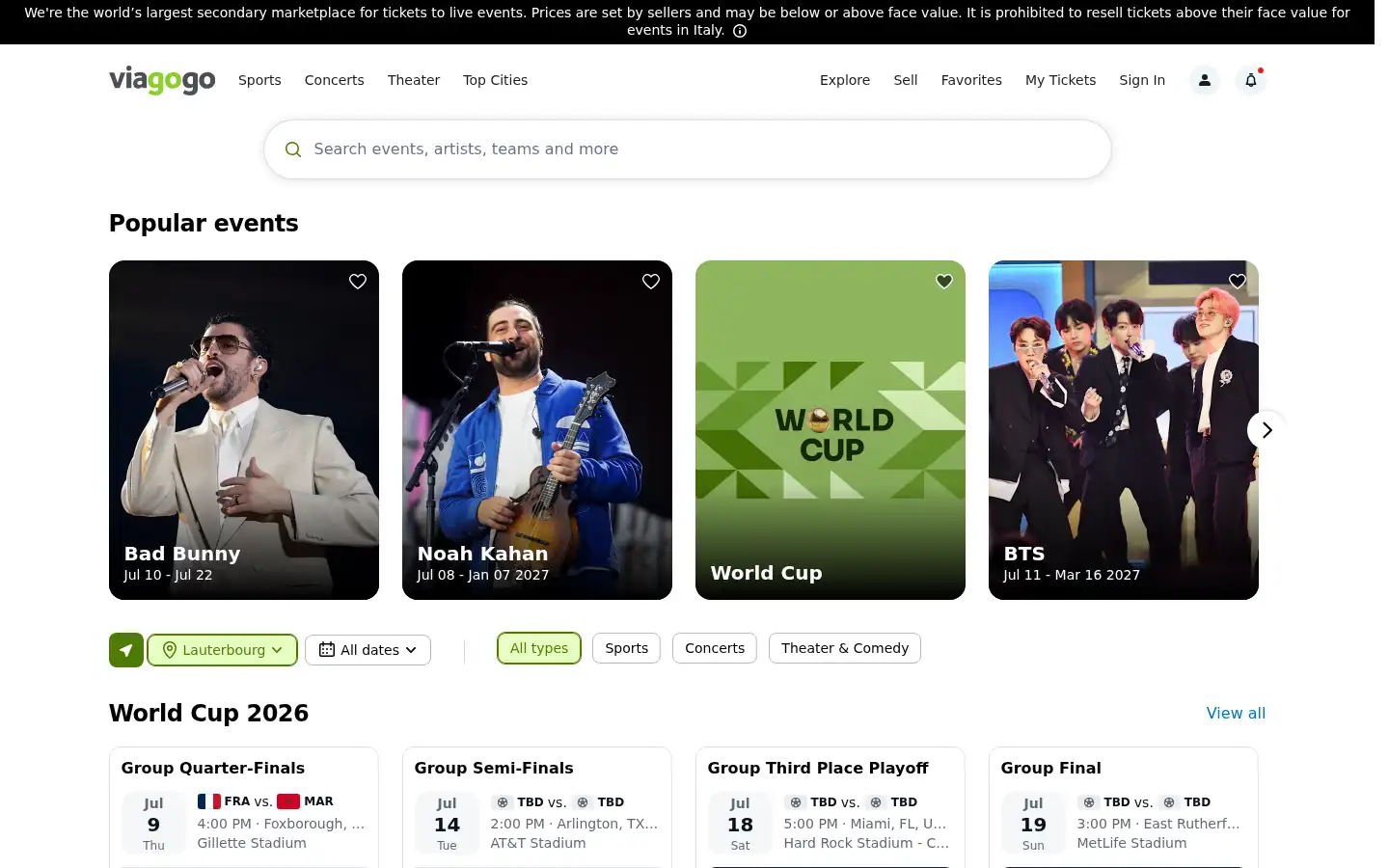 Screenshot of viagogo.it