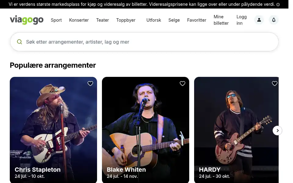 Screenshot of viagogo.no