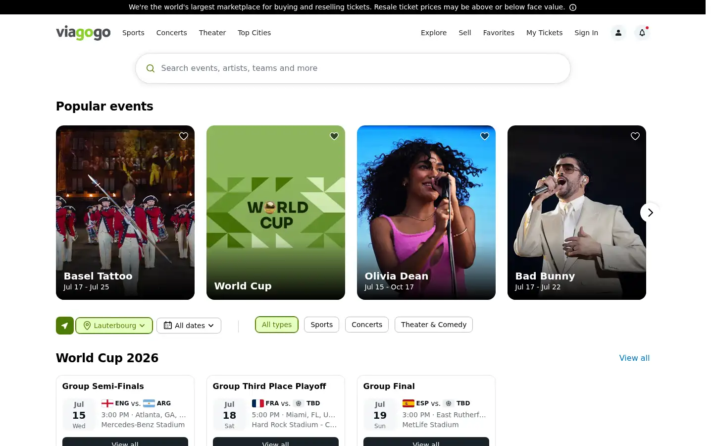 Screenshot of viagogo.se