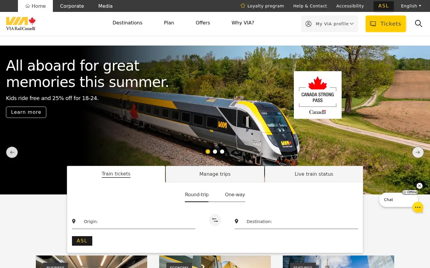 Screenshot of viarail.ca