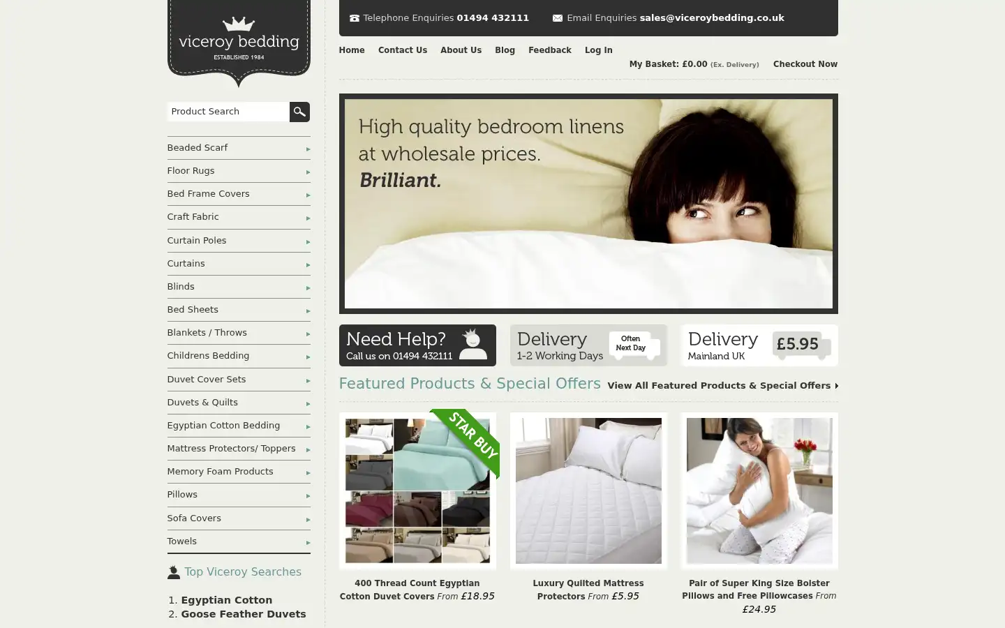 Screenshot of viceroybedding.co.uk