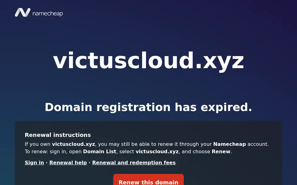 Screenshot of victuscloud.xyz