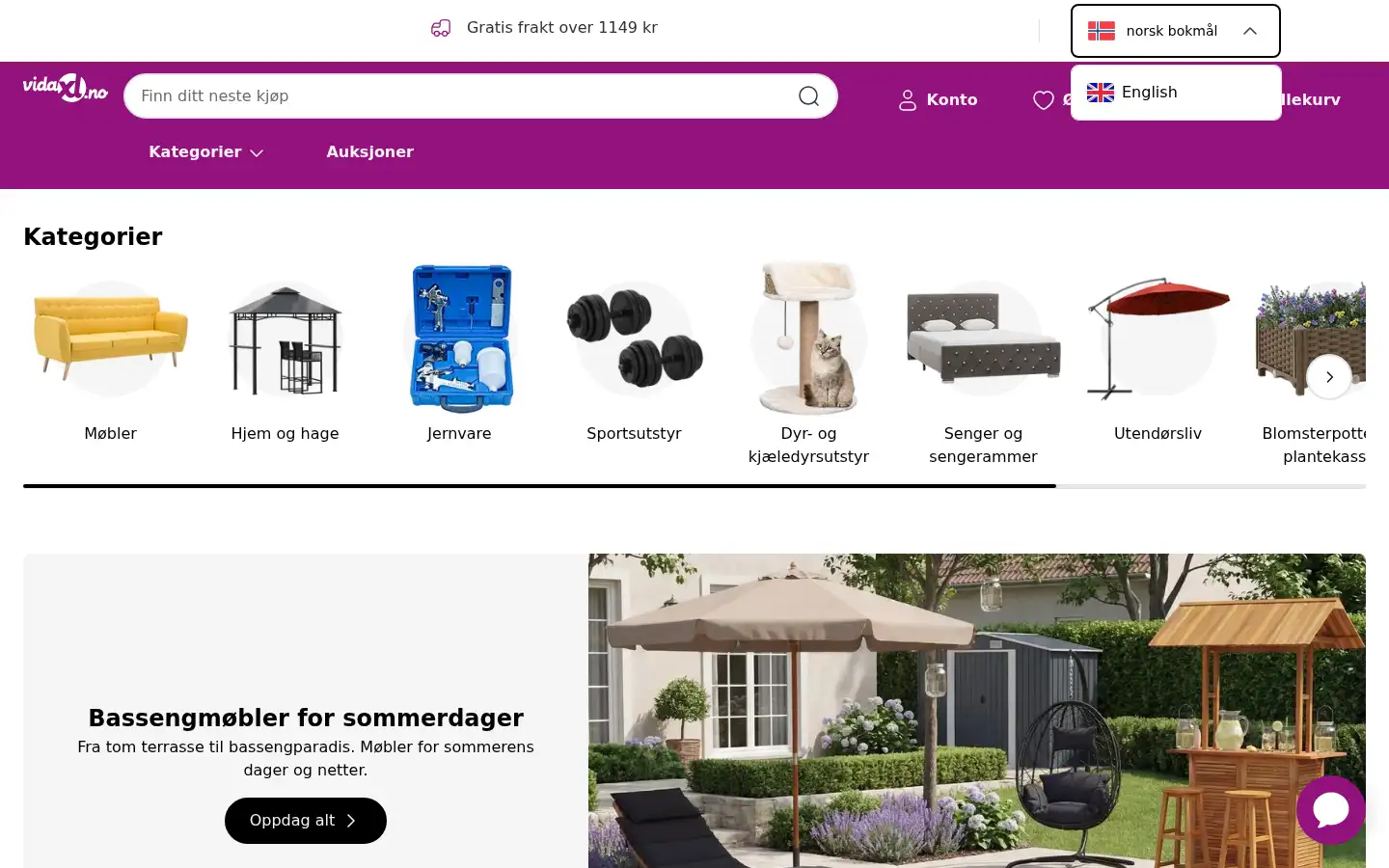 Screenshot of vidaxl.no