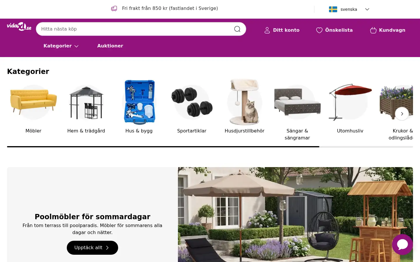 Screenshot of vidaxl.se