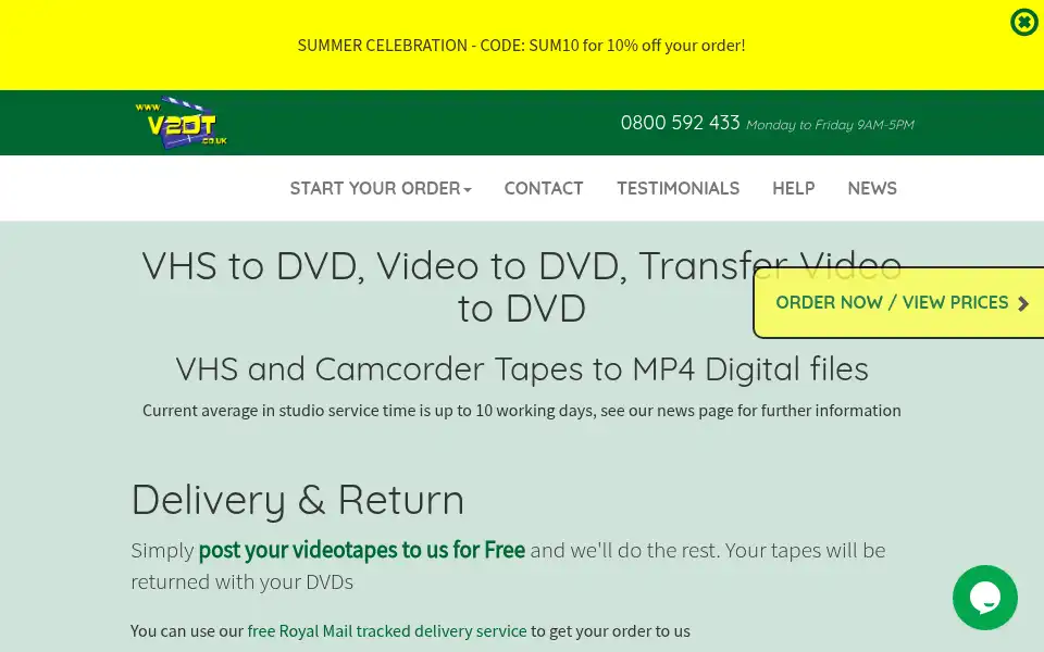 Screenshot of video2dvdtransfers.co.uk