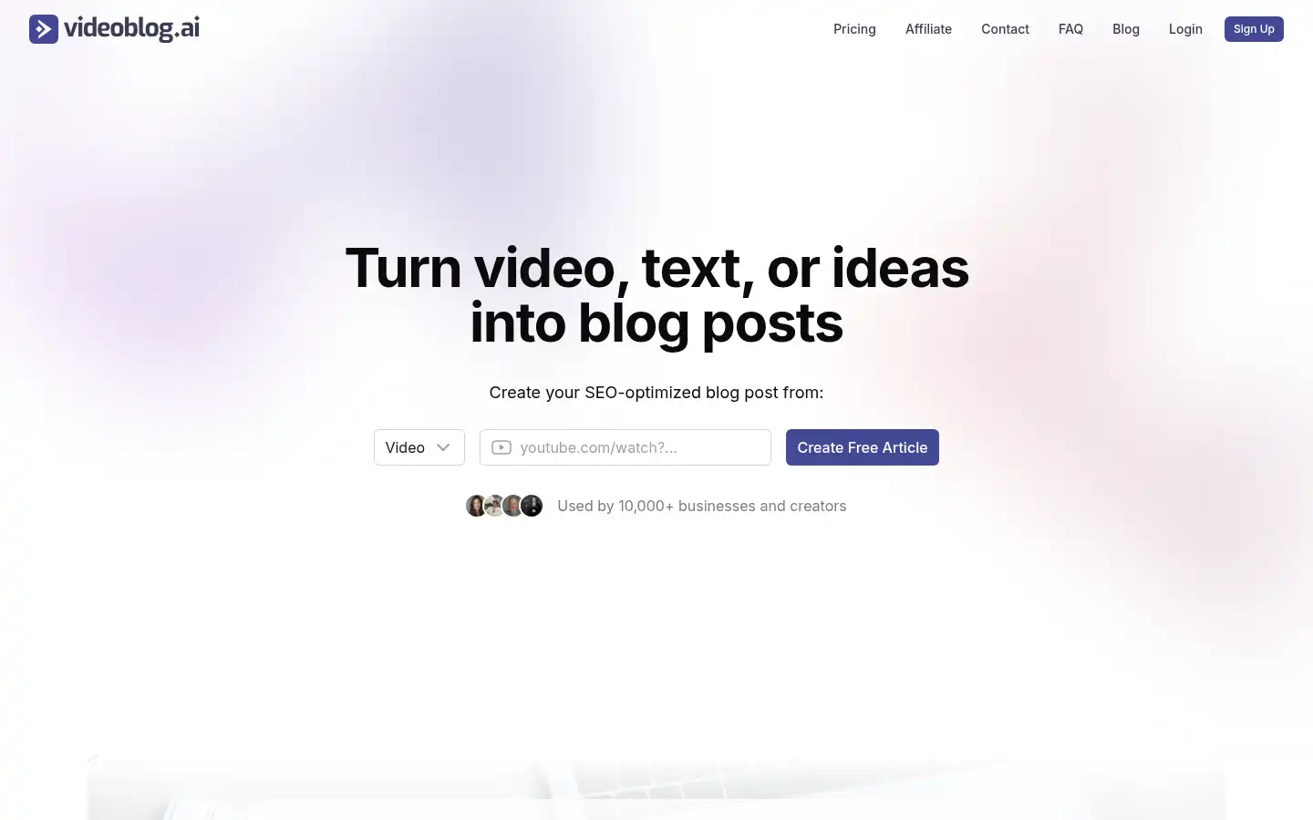 Screenshot of videoblog.ai