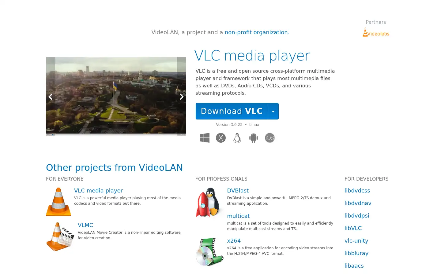 Screenshot of videolan.org