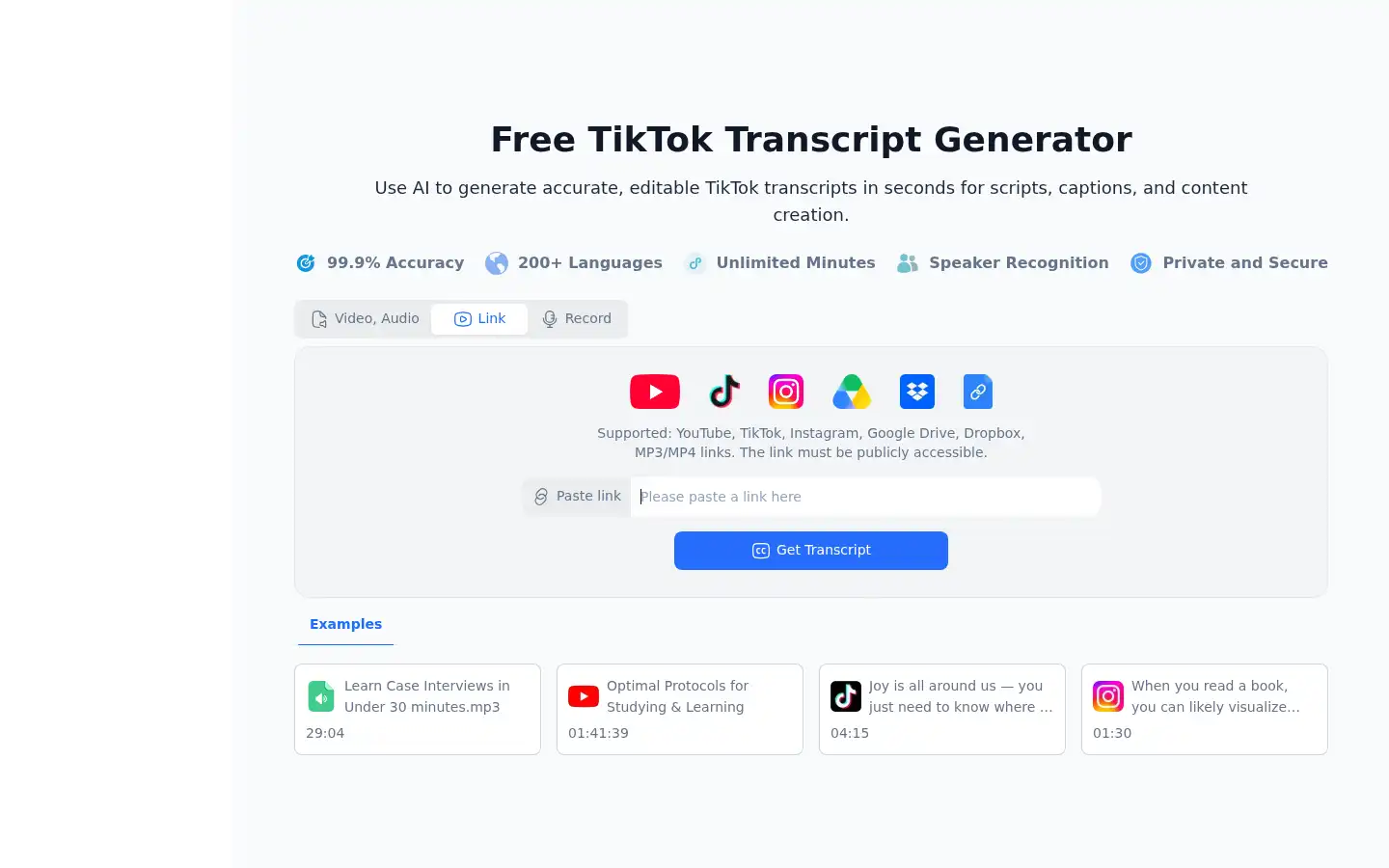 Screenshot of videotranscriber.ai
