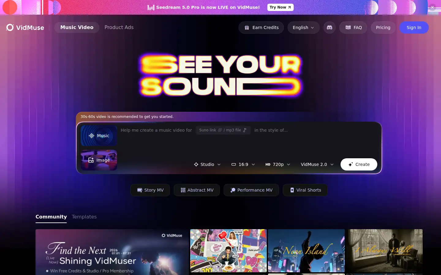 Screenshot of vidmuse.ai