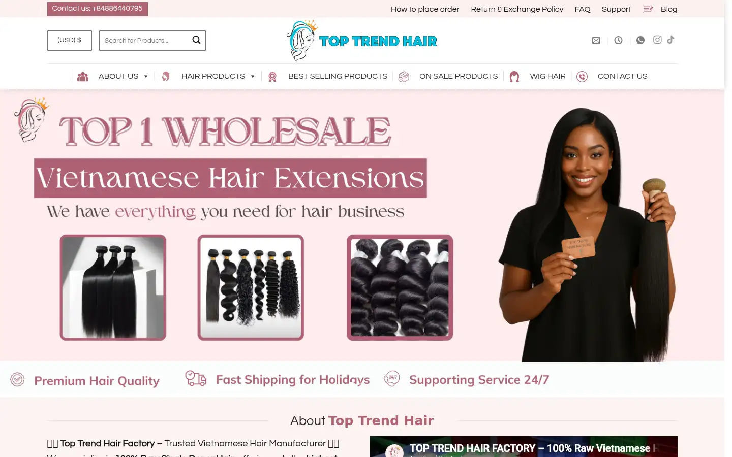 Screenshot of vietnamrawhairsupplier.com