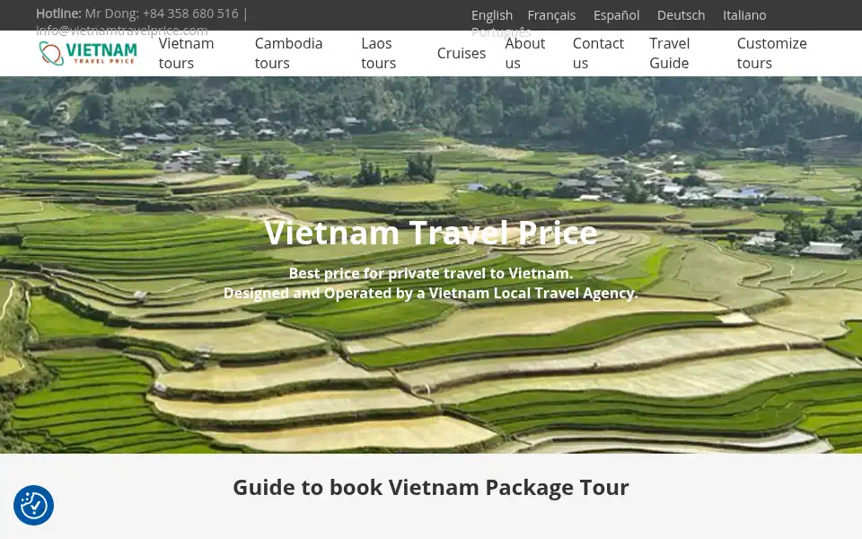 Screenshot of vietnamtravelprice.com