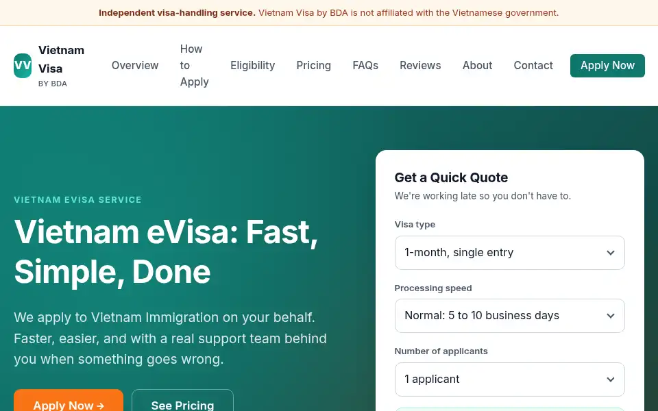 Screenshot of vietnamvisa.govt.vn