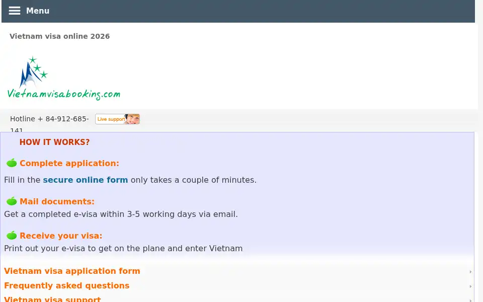 Screenshot of vietnamvisabooking.com