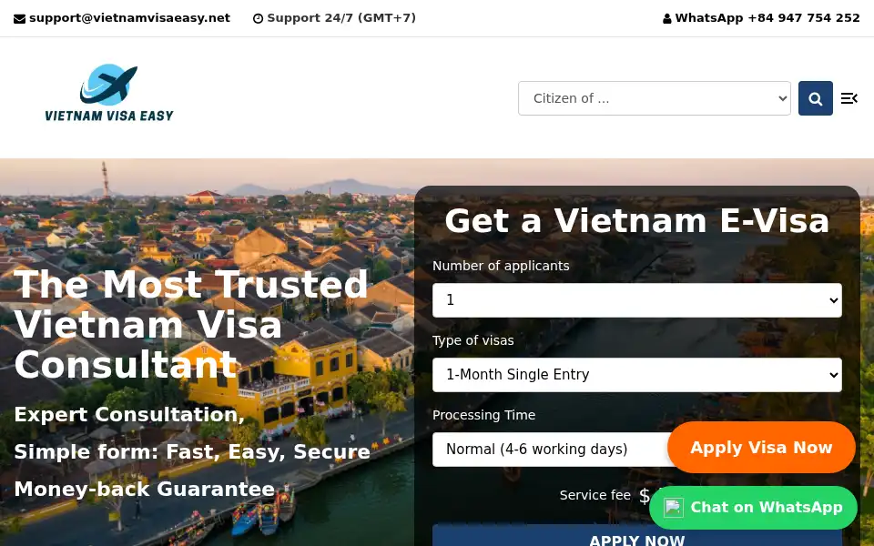 Screenshot of vietnamvisaeasy.net