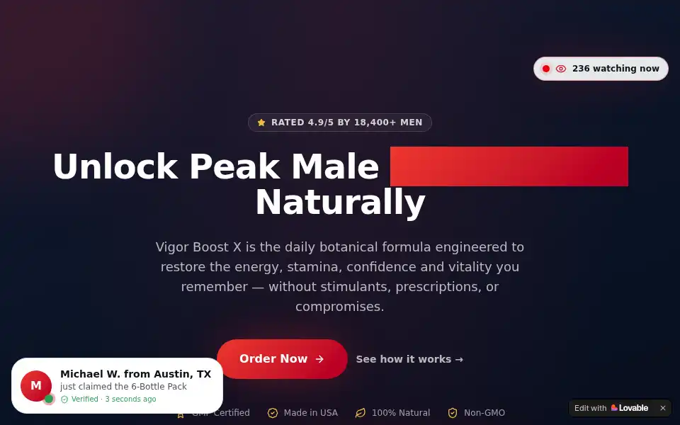 Screenshot of vigorboost-x.lovable.app