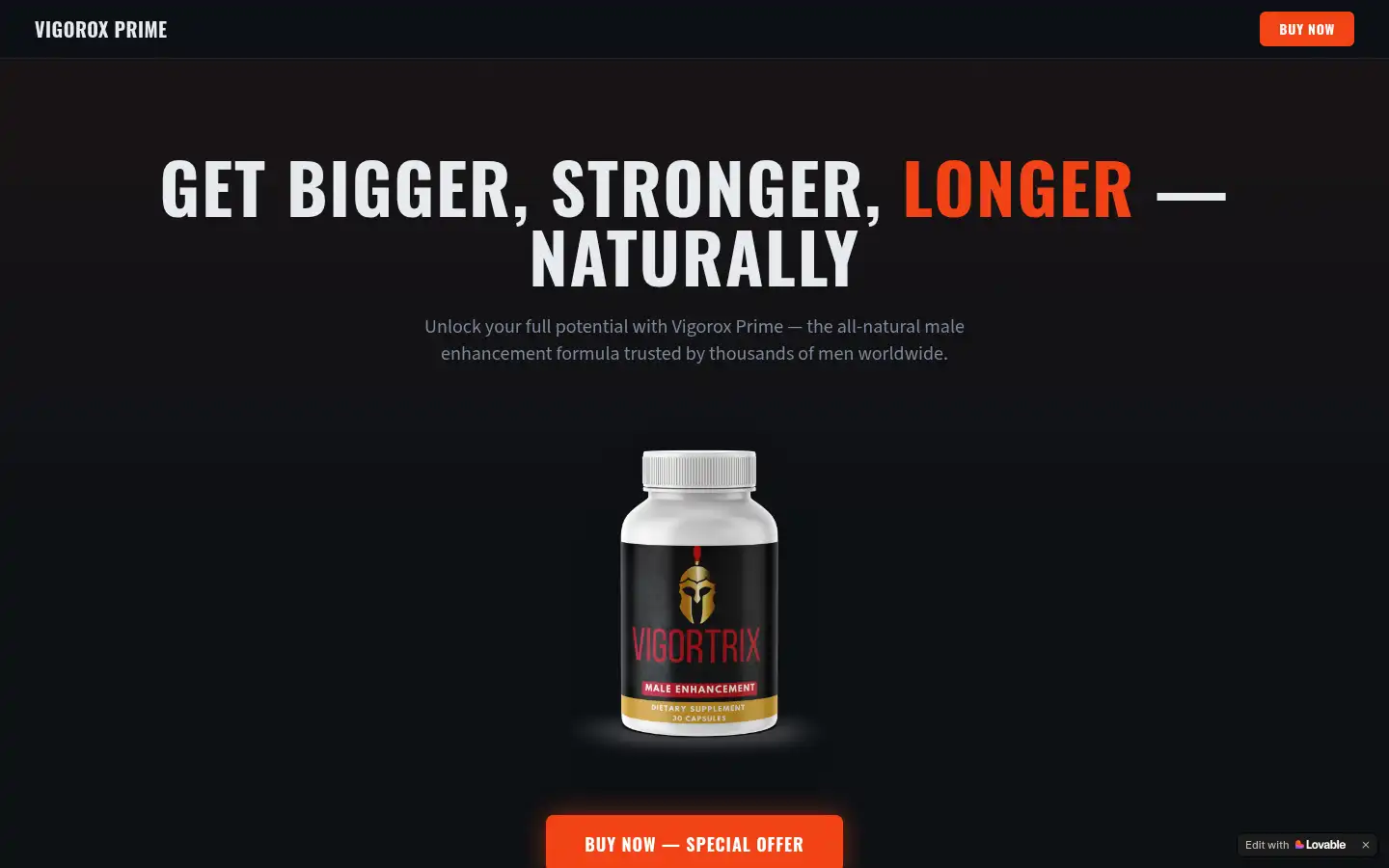 Screenshot of vigorox-prime-com.lovable.app