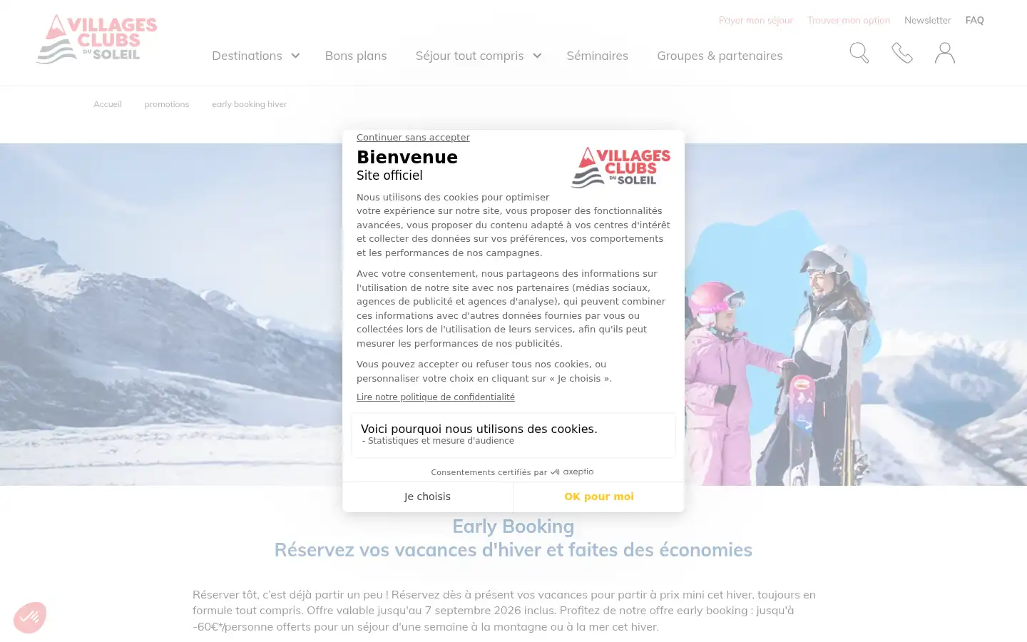 Screenshot of villagesclubsdusoleil.com