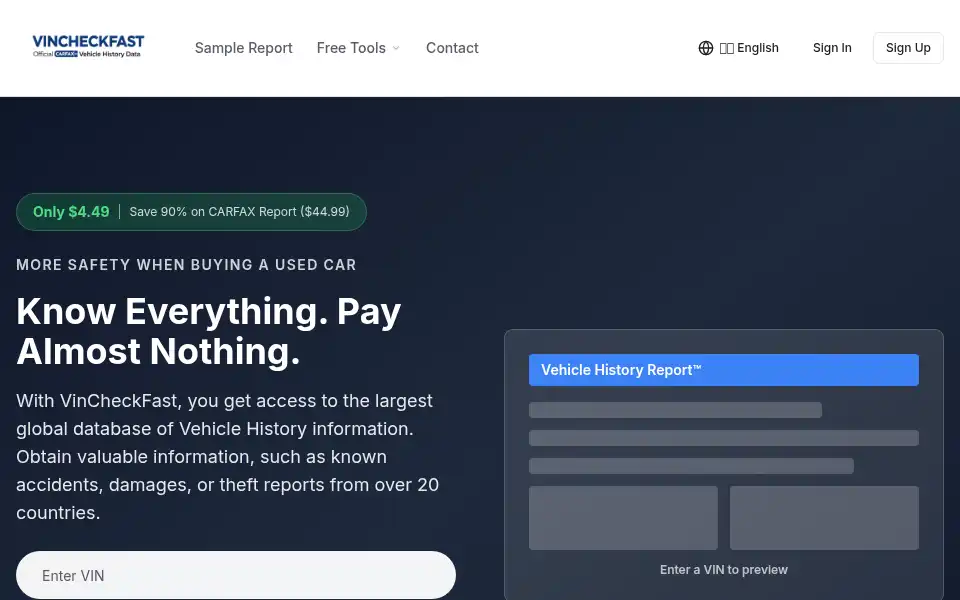 Screenshot of vincheckfast.com