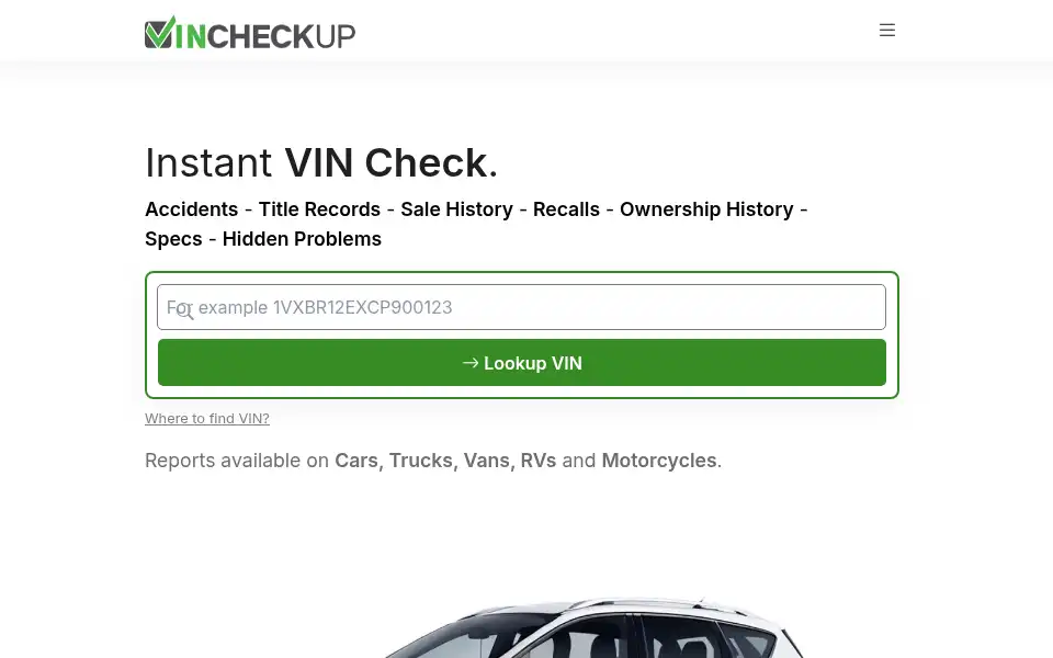 Screenshot of vincheckup.com