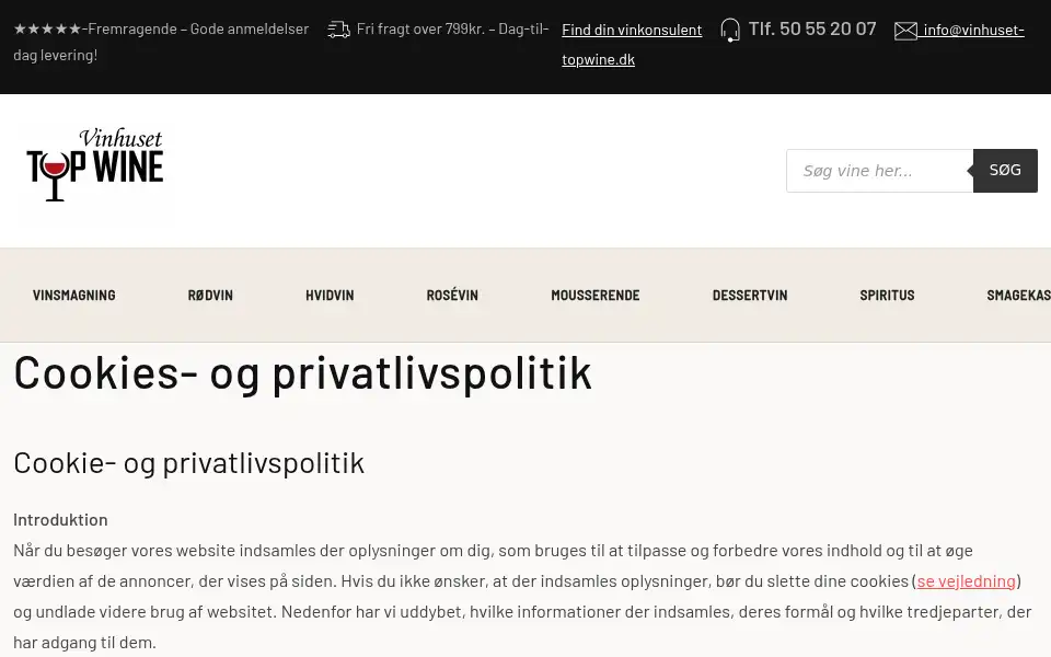 Screenshot of vinhuset-topwine.dk
