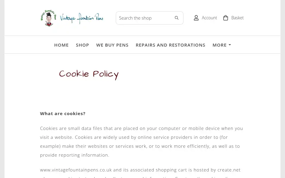 Screenshot of vintagefountainpens.co.uk