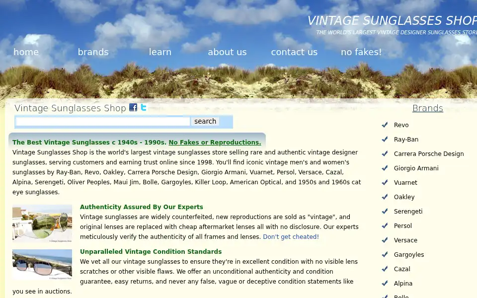 Screenshot of vintagesunglassesshop.com