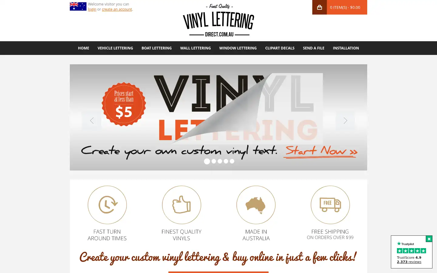 Screenshot of vinylletteringdirect.com.au