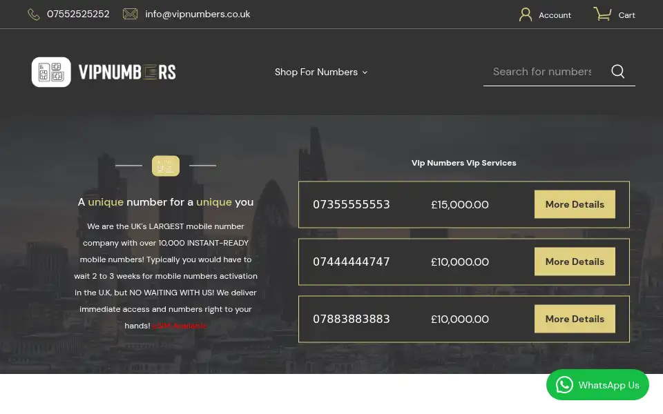 Screenshot of vipnumbers.co.uk