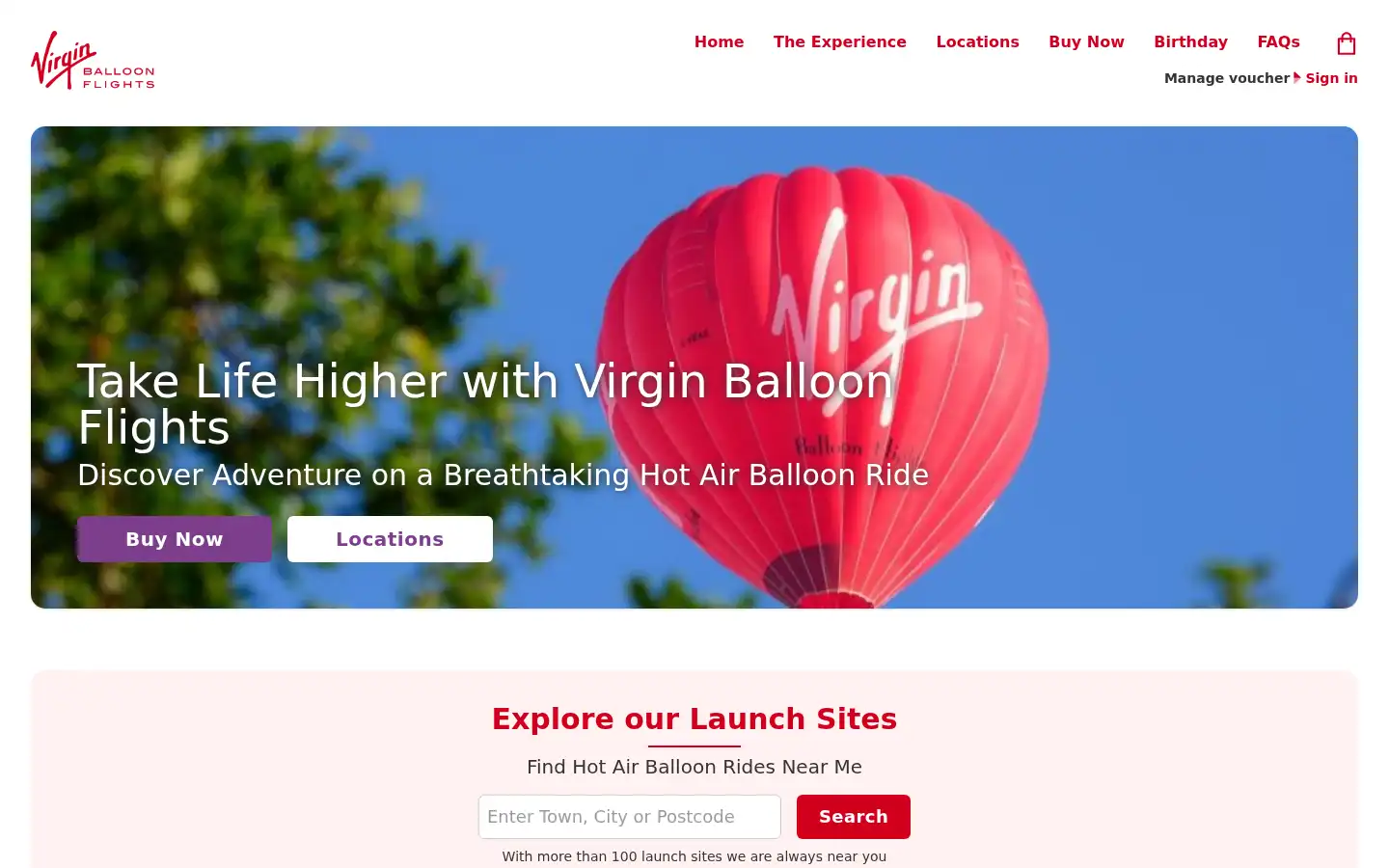 Screenshot of virginballoonflights.co.uk
