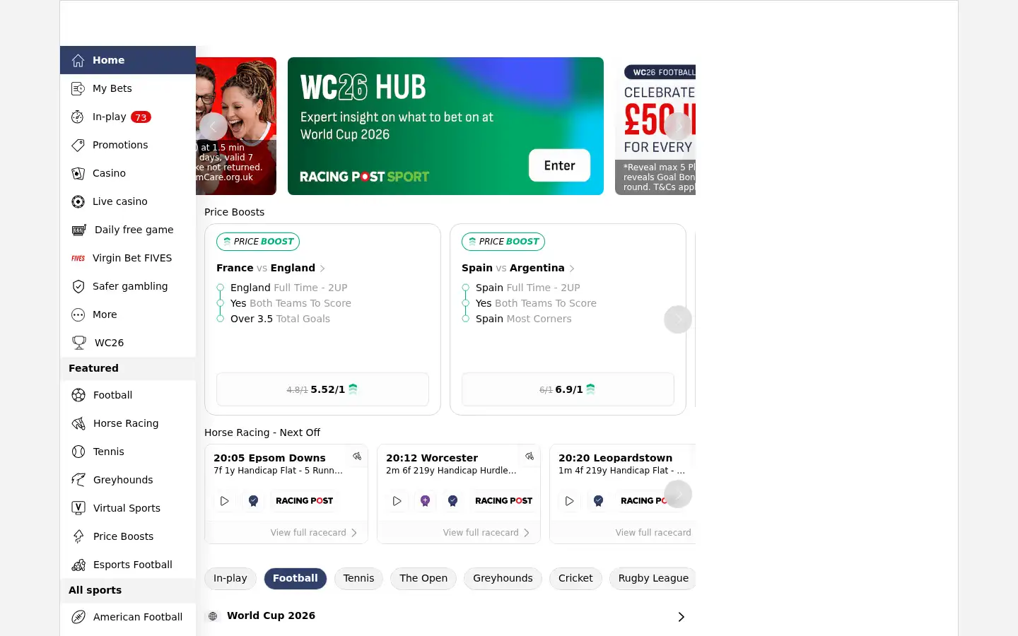 Screenshot of virginbet.com
