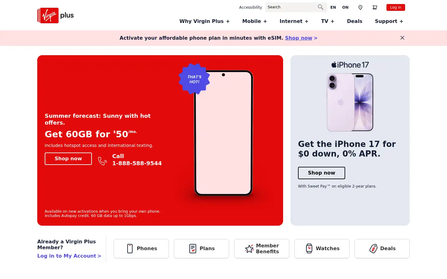 Screenshot of virginmobile.ca