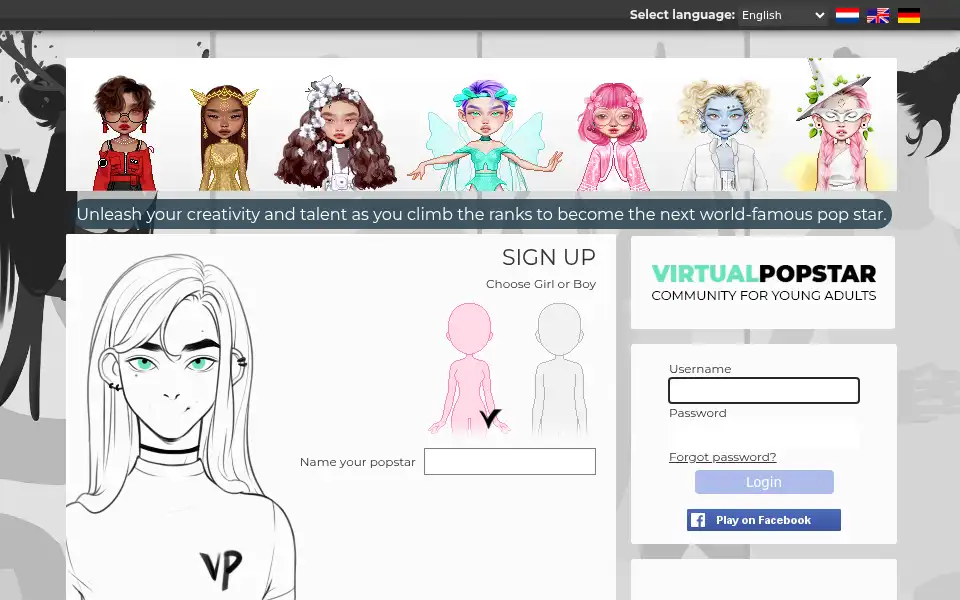 Screenshot of virtualpopstar.com