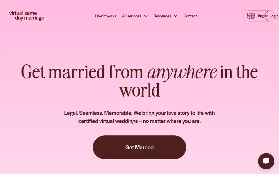 Screenshot of virtualsamedaymarriage.com