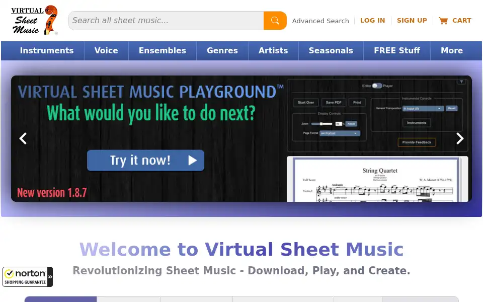 Screenshot of virtualsheetmusic.com