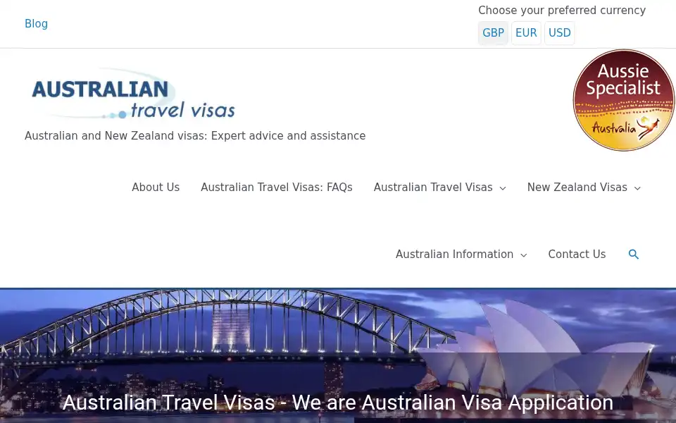 Screenshot of visasforaustralia.co.uk