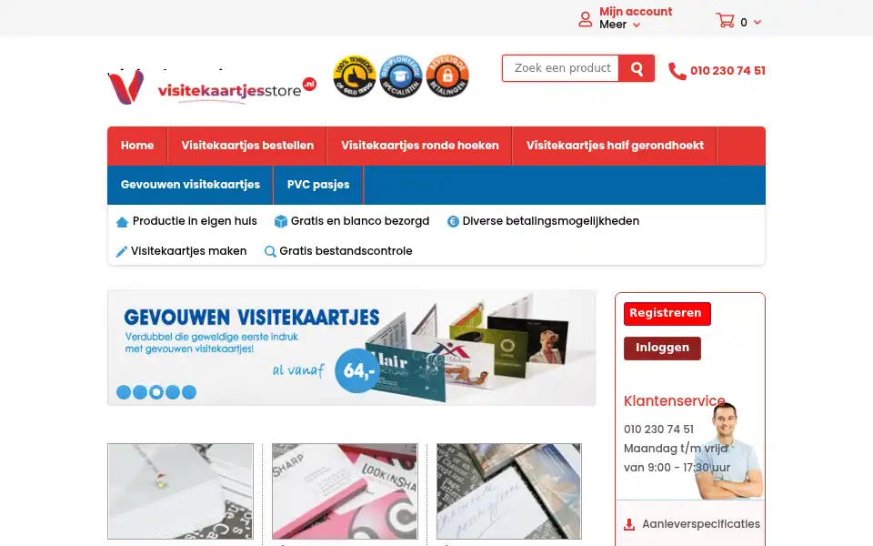 Screenshot of visitekaartjesstore.nl
