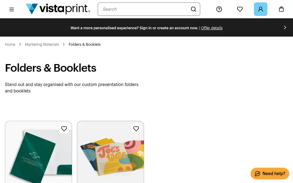Screenshot of vistaprint.co.nz