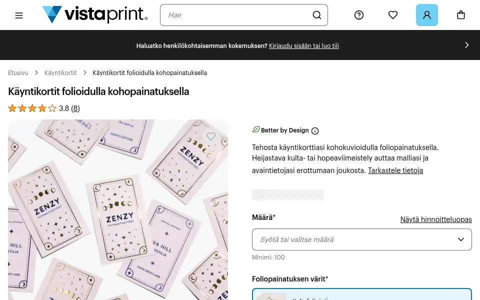 Screenshot of vistaprint.fi