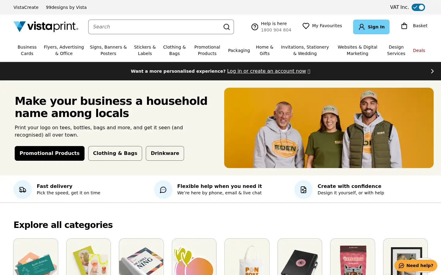 Screenshot of vistaprint.ie