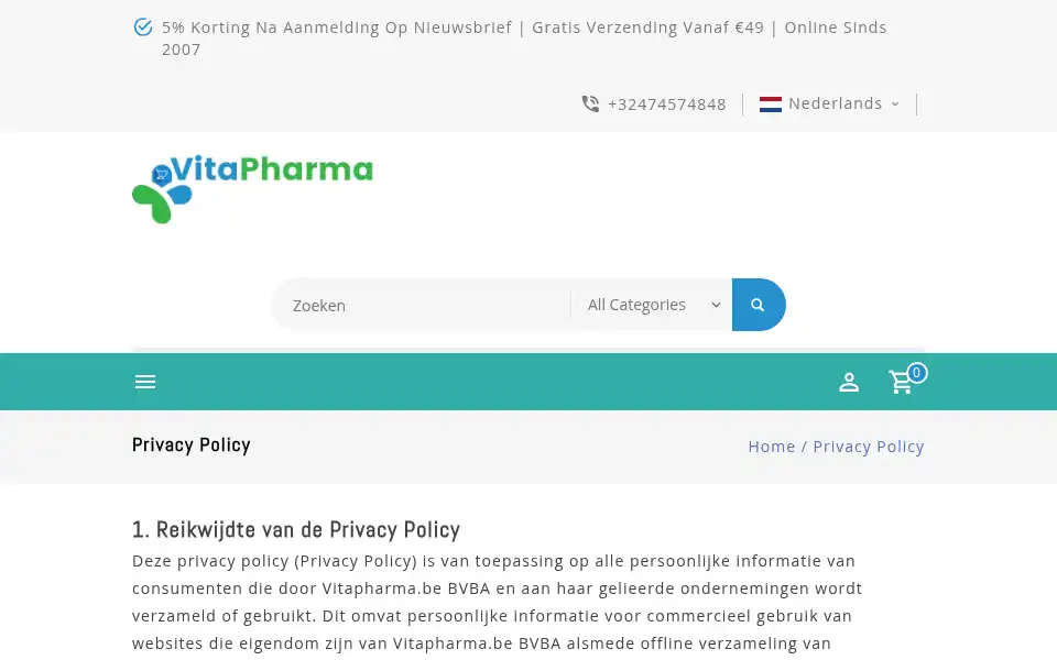 Screenshot of vitapharma.be