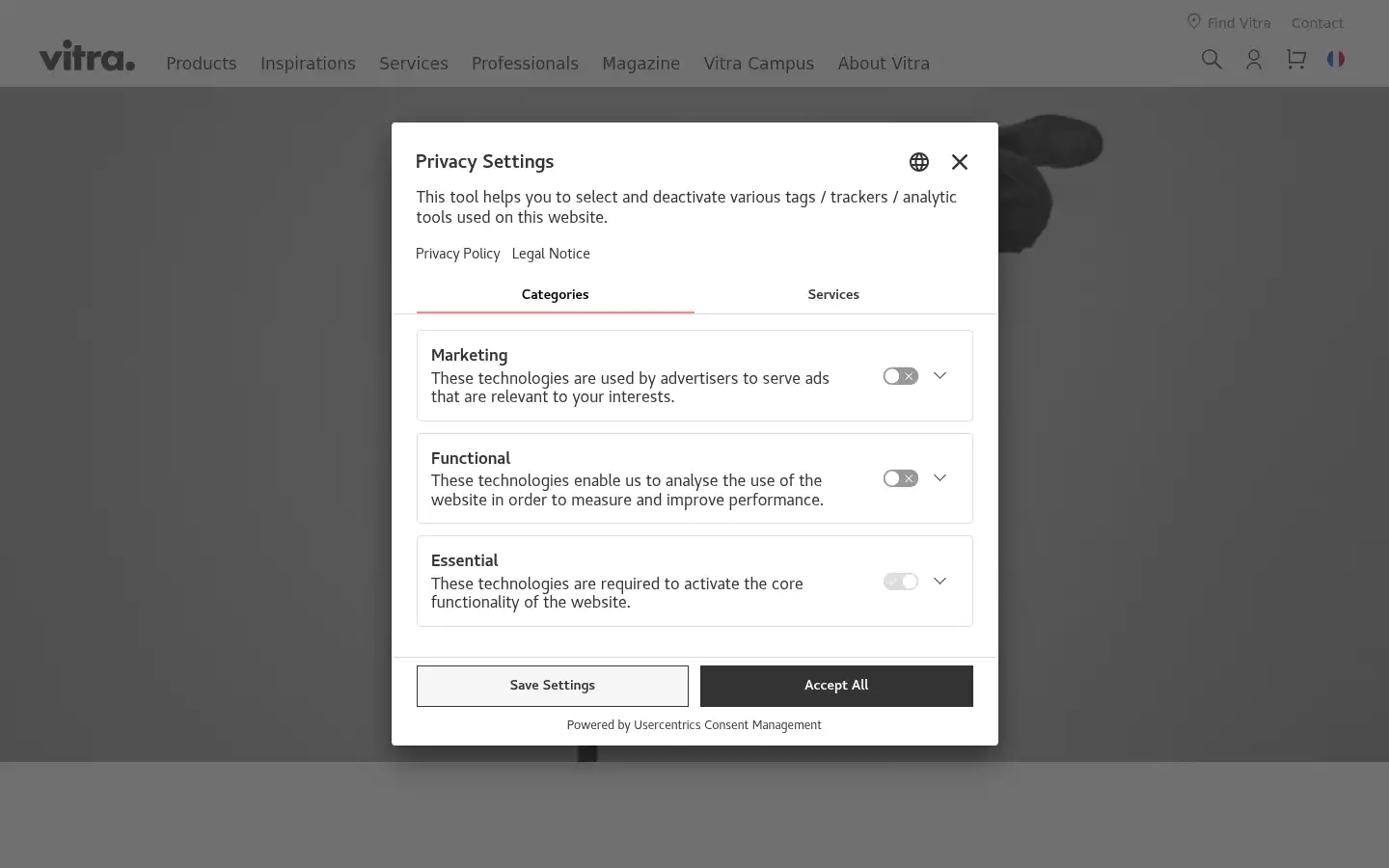 Screenshot of vitra.com