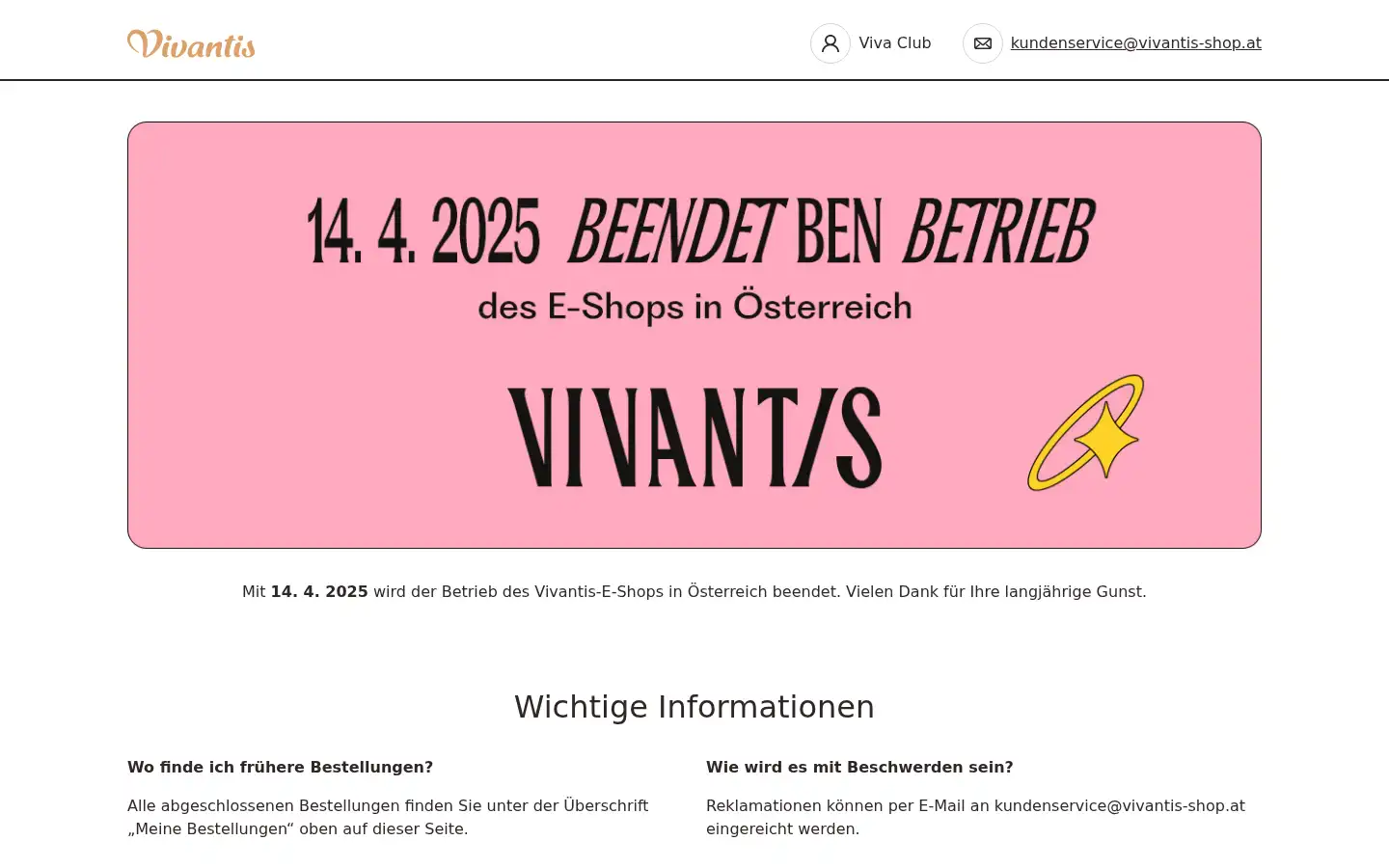 Screenshot of vivantis-shop.at